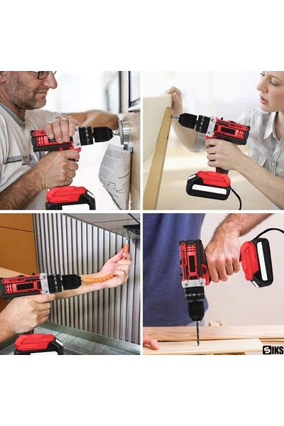SIKS Impact Drill Kit, 34 Accessories, 2 36v Batteries Included, Self-tapping, 18 Speed Settings
