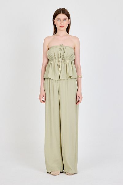 Rays Çağla Green Blue Strapless Blouse and Wide Leg Pants Two Piece Set 5236