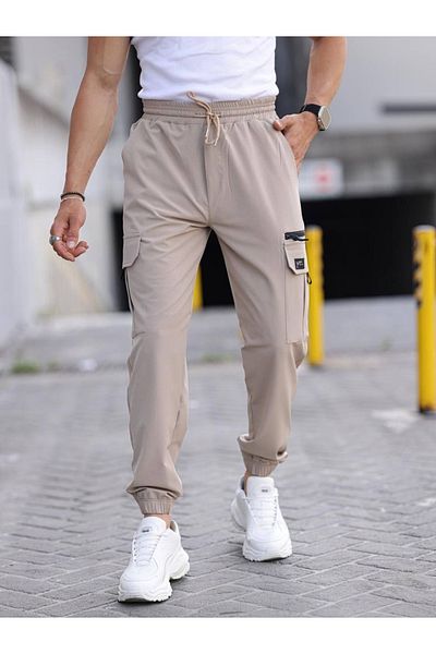 a02teks Yxc Parachute Fabric Rubber Leg Cargo Pocket Zipper Detailed Slim Fit Jogger Pants