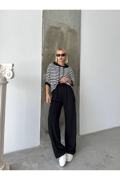 Bleu Petite Black and White Striped Viscose Fabric Double Suit