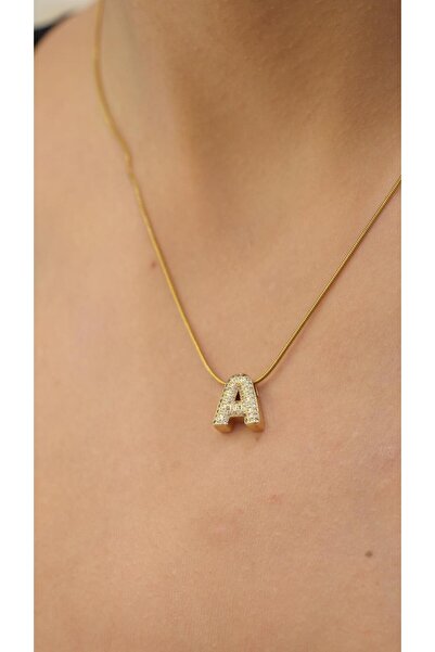 Jerie Gold Minimal Stone a Letter Steel Necklace