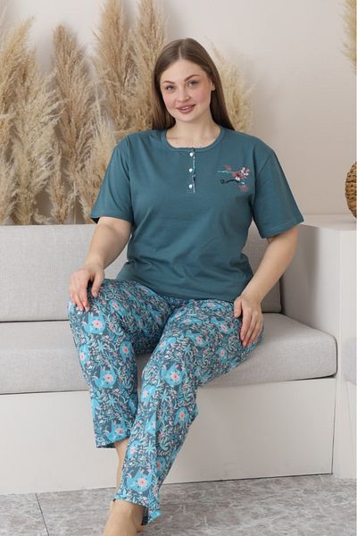 Farya Home X-Dreamy Plus Size Cotton Button Collar Short Sleeve Combed Cotton Pajamas Set