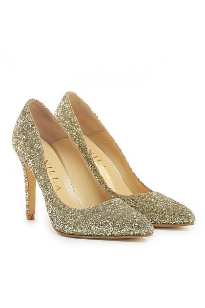 Vanilla Days Pantofi Stiletto cu toc subtire Corina, sclipici auriu