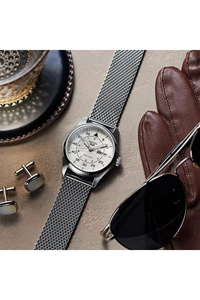 Seiko 5 Sports Military Flieger Automatic Cream Dial Stainless Steel Bracelet Men's Watch SRPH21K1