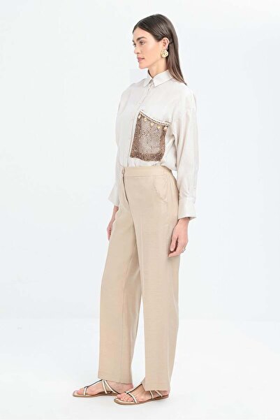 ALLDAY Beige-Pocketed Pipe Leg Trousers