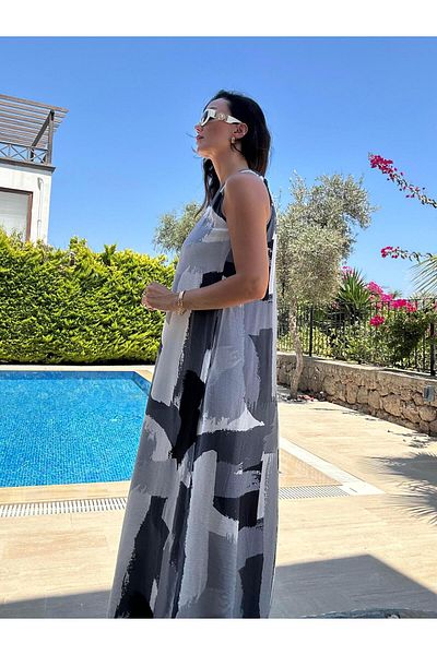 Atelier Derin Gray Slim Modal Maxi Dress