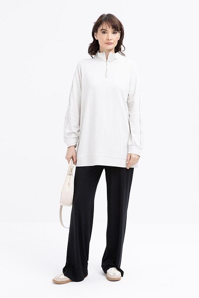 ALLDAY Stone-Arabic Zippered Lycra Sweat
