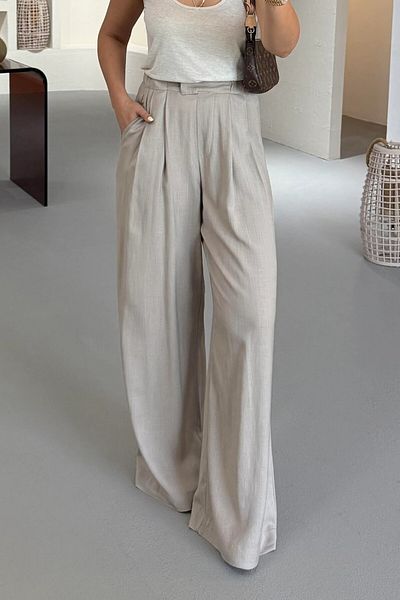 Suzi Linen Mixed Trousers with Elastic Waist 4S169