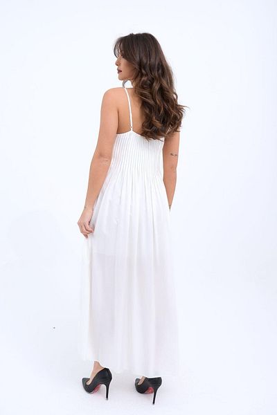 kalben outlet Women's White Strap Pleated Maxi Dress – Summer, Lightweight and Loose Design