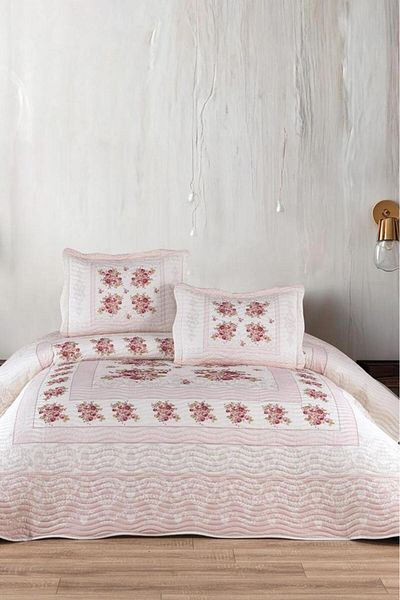 Çeyiz Diyarı Lumora Printed Quilted Double Bedspread Pink