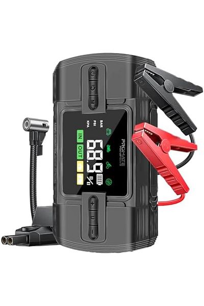 Promate Portable Car Jump Starter with 150PSI Air Compressor, 4-in-1 Electric Air Pump with 12000mAh