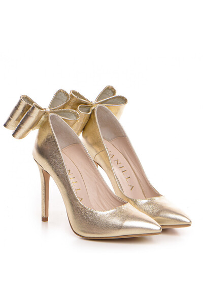 Vanilla Days Pantofi Stiletto cu toc subtire, piele naturala, aurii
