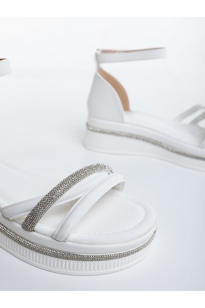 Kalapod Women's white platform sandals made of organic leather Dasima