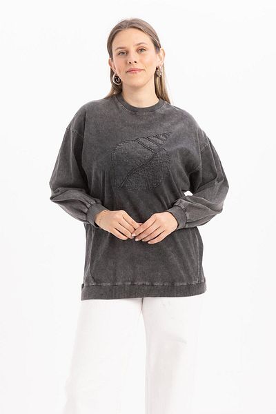 ALLDAY Black01-Sweatshirt with Embroidery Detail on the Front