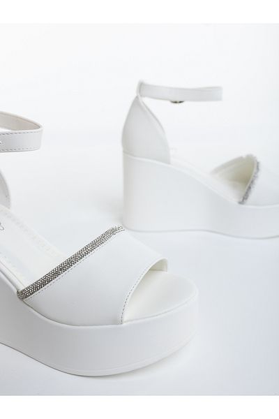Kalapod Women's white platform sandals made of ecological leather Cavelia