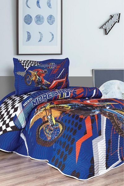 Çeyiz Diyarı Motores Printed Quilted Single Bedspread