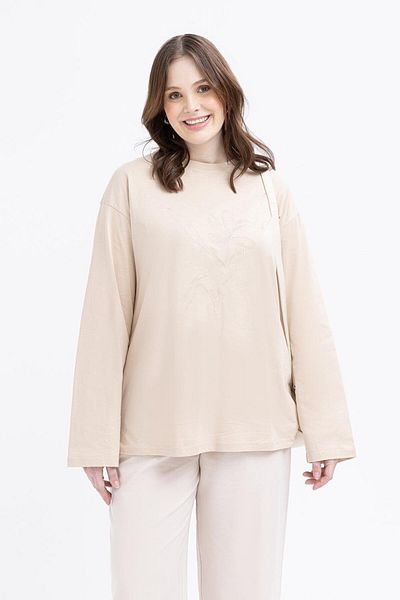 ALLDAY Μακρυμάνικο μπλουζάκι με κέντημα Stone-Flower Plus Size