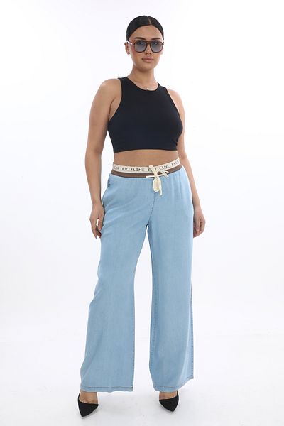 EXİTLİNE Women's Elastic Waist Ice Blue Summer Trousers
