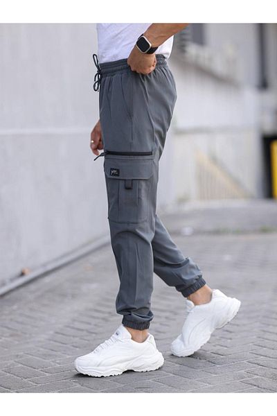 a02teks Yxc Parachute Fabric Rubber Leg Cargo Pocket Zipper Detailed Slim Fit Jogger Pants