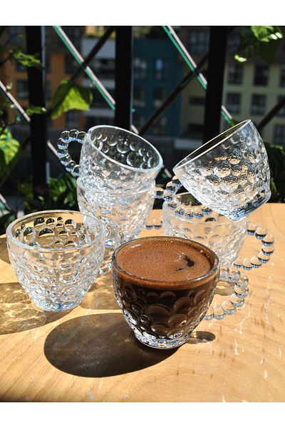 Qualitev Set of 6 Glass Beaded Coffee Cups Turkish Coffee Cups Espresso Beaded Cups