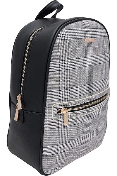 AMICA Eva Women's Vintage Style Plaid Checkered Backpack Bag With Zipper Closure