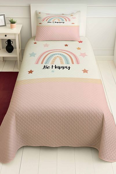 PRINTOPIA Be Happy Written Rainbow Patterned Girl's Single Pique Set
