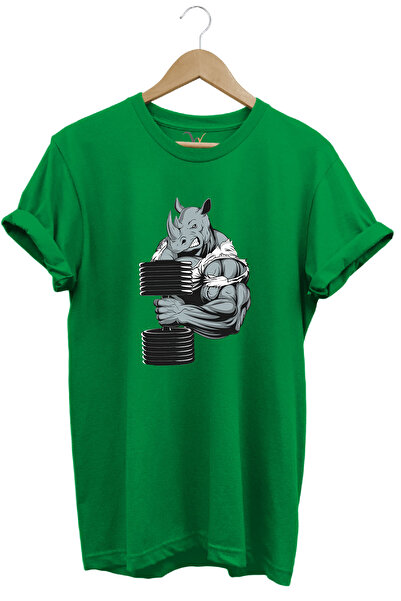 WİDİ Gym Athlete Fitness Dumbbell Lifting Bull Regular Fit 100% βαμβακερό πράσινο μπλουζάκι