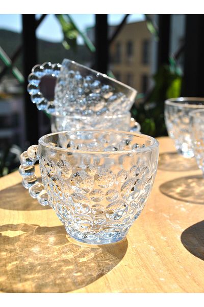 Qualitev Set of 2 Glass Beaded Turkish Coffee Cup Espresso Cups with Handles