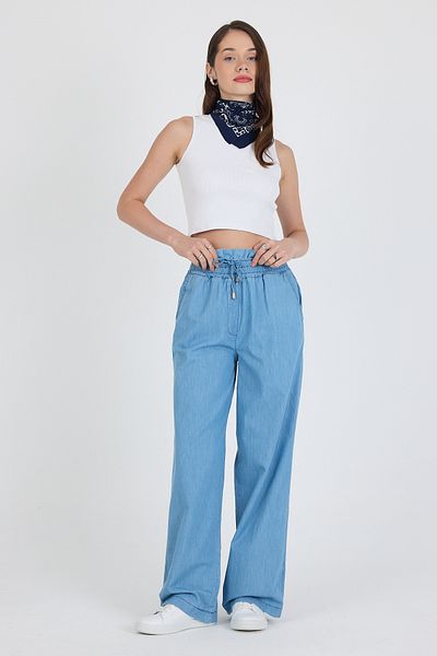 Rodi 100% Cotton Women's Jeans with Elastic Waist and Wide Leg Pockets 5031