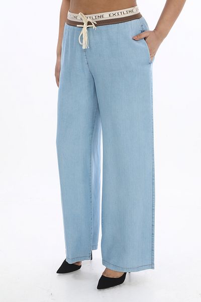 EXİTLİNE Women's Elastic Waist Ice Blue Summer Trousers