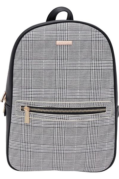 AMICA Eva Women's Vintage Style Plaid Checkered Backpack Bag With Zipper Closure