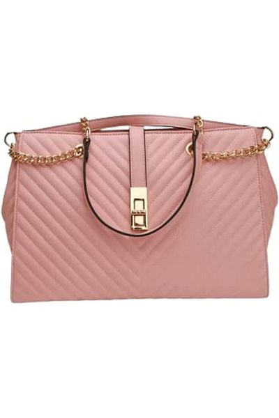 AMICA Shoulder Leather Tote Bag For Women With Metal Chain Strap Pink, Black, One Size