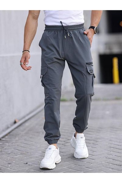 a02teks Yxc Parachute Fabric Rubber Leg Cargo Pocket Zipper Detailed Slim Fit Jogger Pants