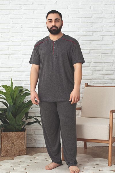 Farya Home Plus Size Cotton Pocket Button Collar Short Sleeve Men's Pajama Set