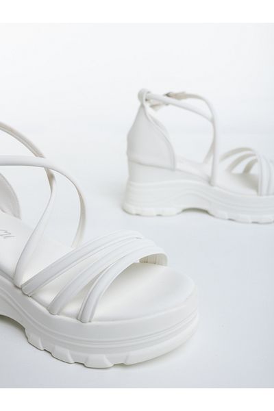 Kalapod Women's white platform sandals made of organic leather Cavaria