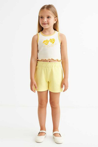 Çikoby Girl's Strap Fitil Badi T-Shirt Shorts Set with Elastic Waist Pocket