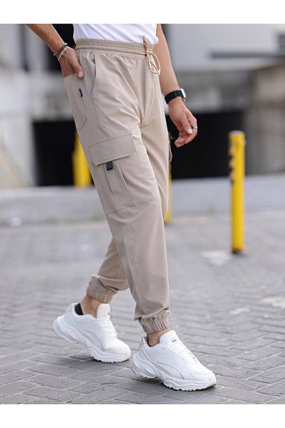 a02teks Yxc Parachute Fabric Rubber Leg Cargo Pocket Zipper Detailed Slim Fit Jogger Pants