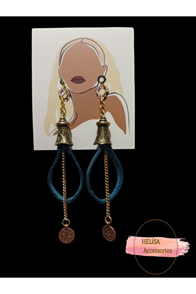 HELİSA ACCESSORİES أقراط فولاذية مصنوعة خصيصًا من الجلد الأزرق المجنون مع أجه...