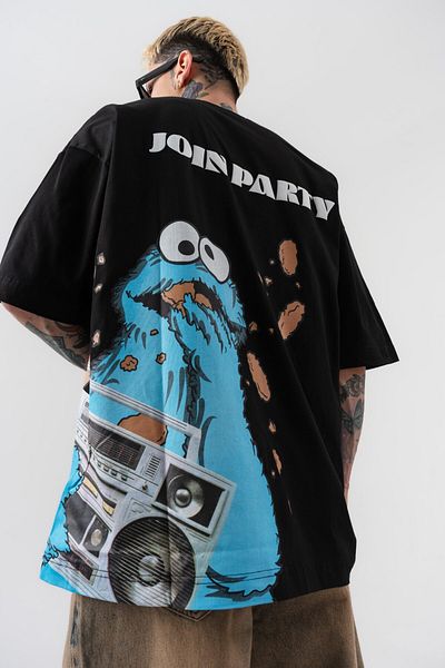 go gang own Join Party Μακό Μπλουζάκι με Oversize Εφαρμογή και Εκτύπωση στην Πλάτη