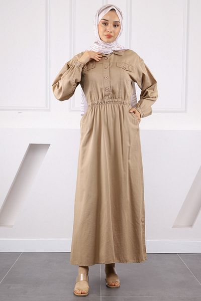 İmajButik Φόρεμα Gabardine με ελαστική τσέπη από πέτρα