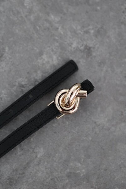 HAZELANNA حزام أسود بإبزيم ذهبي