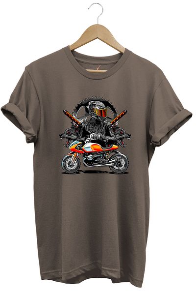 WİDİ Μπλουζάκι μοτοσικλέτας Katana Motor Wolf και Biker με τυπωμένο κανονικό μπλουζάκι από 100% βαμβάκι