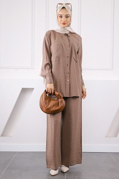 İmajButik Brown Pocket Modal Tunic Trouser Suit