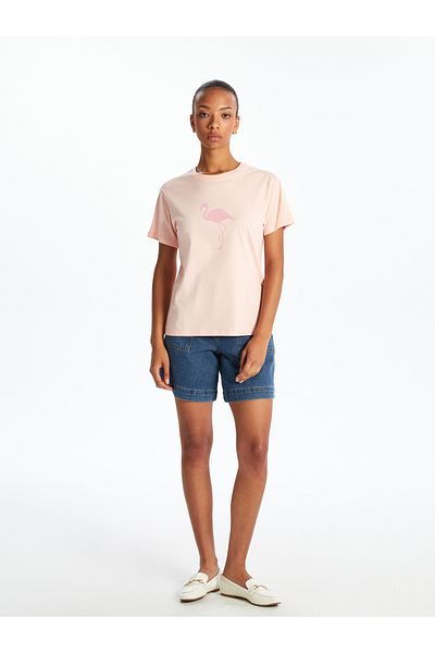 LC Waikiki Γυναικείο μπλουζάκι με στάμπα Crew Neck