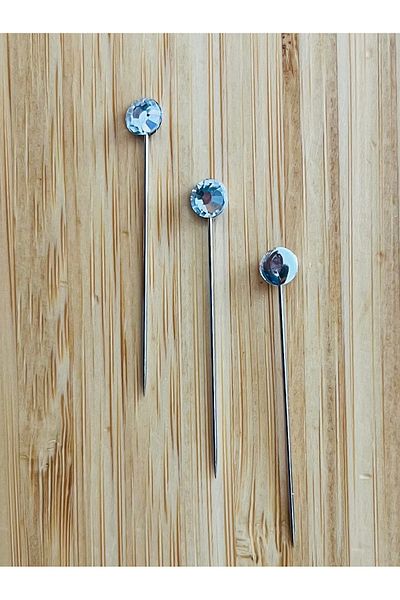 Öztürk Stoned Shawl Scarf Pin. 38mm. Package of 3. Silver.