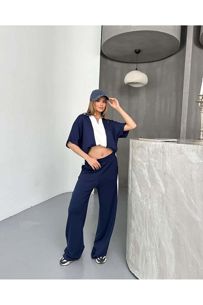 Bleu Petite Zipper Detailed Women's Tracksuit Set