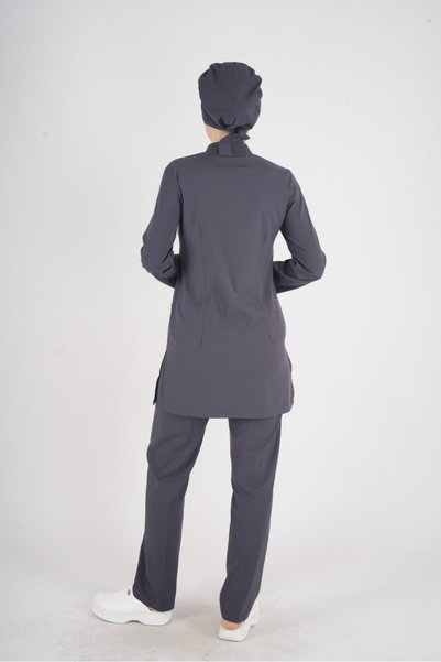 Nur Medikal Giyim Anthracite Color Sakura Model Hijab Doctor Nurse Scrubs Uniform Set