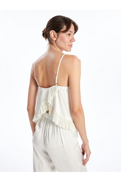 LC Waikiki Damen-Capri-Pyjama-Set aus Satin mit V-Ausschnitt und Trägern