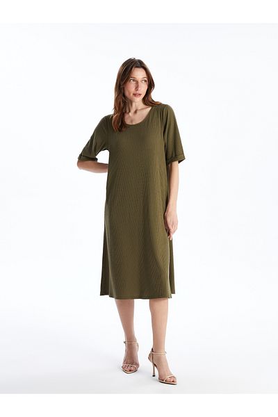 LC Waikiki Gerades, kurzärmliges Damenkleid mit Rundhalsausschnitt