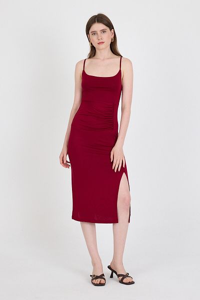 Rays Rochie țesută cu detaliu draperie cu bretele burgundy 21003